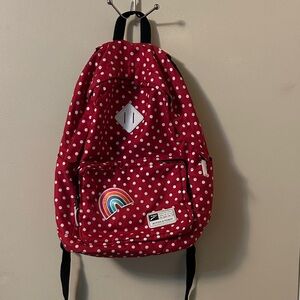 Sleeper Red Polka Dot Kids Backpack with Rainbow Patch